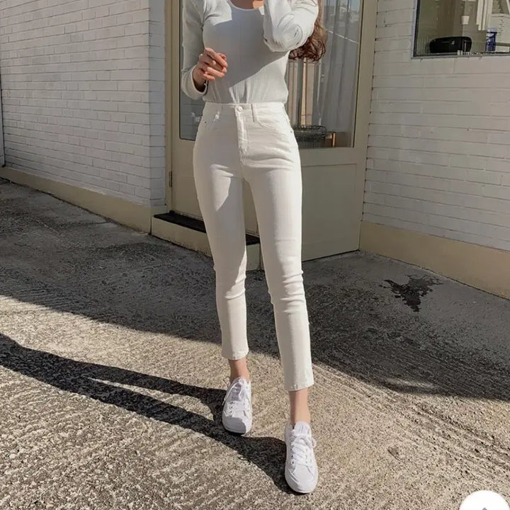 [BUNJANG] White Banding Straight Leg Pants / 화이트 밴딩 일자바지
