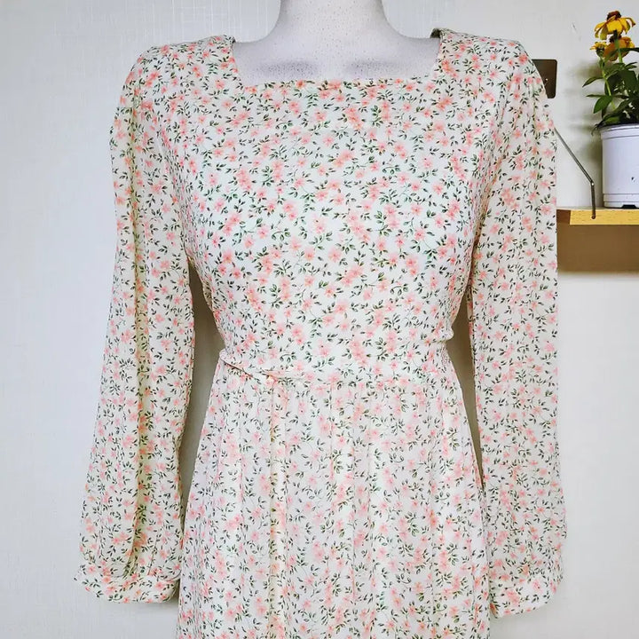 [BUNJANG] Hotping Floral Print Belted Long Dress Pink / 핫핑 잔꽃 허리끈 롱원피스 66 77 핑크