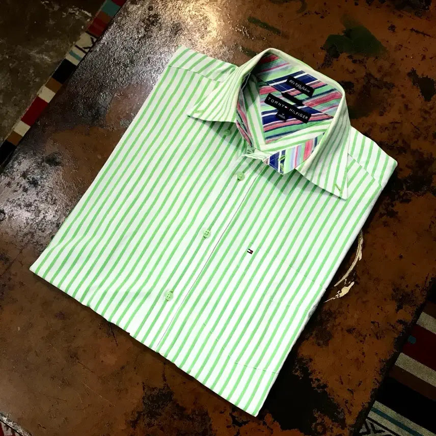 [BUNJANG] Tommy Hilfiger Green Stripe Cotton Shirt Men&