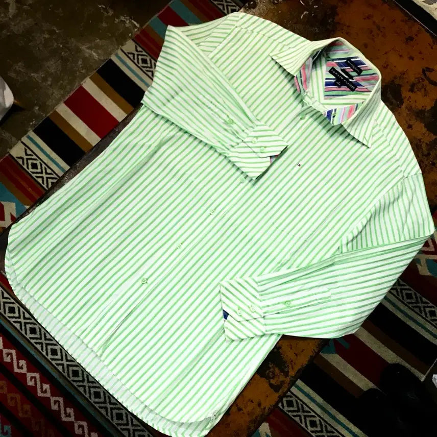 [BUNJANG] Tommy Hilfiger Green Stripe Cotton Shirt Men&