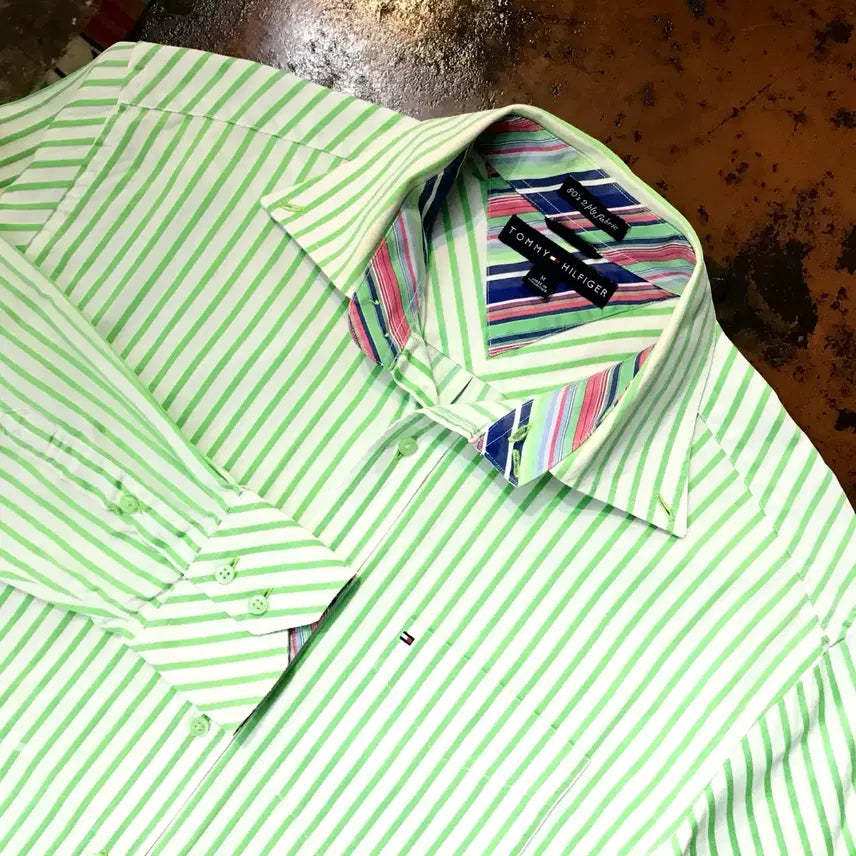 [BUNJANG] Tommy Hilfiger Green Stripe Cotton Shirt Men&