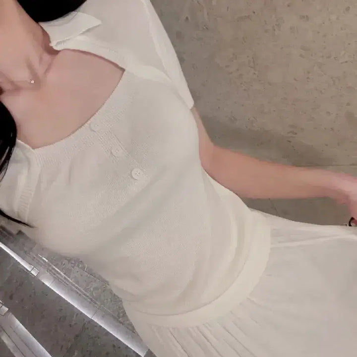 [BUNJANG] Square Bolero Collar Short Sleeve Knit T-Shirt / (새상품)수입의류 스퀘어 볼레로 카라 반팔 티셔츠 니트