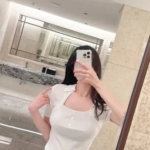 [BUNJANG] Square Bolero Collar Short Sleeve Knit T-Shirt / (새상품)수입의류 스퀘어 볼레로 카라 반팔 티셔츠 니트