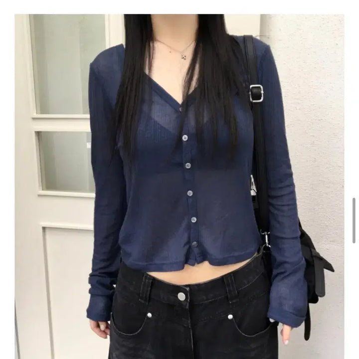 [BUNJANG] ee New Tencel Cardigan Navy / 이즈이즈 [ee] New Tencel Cardigan 네이비