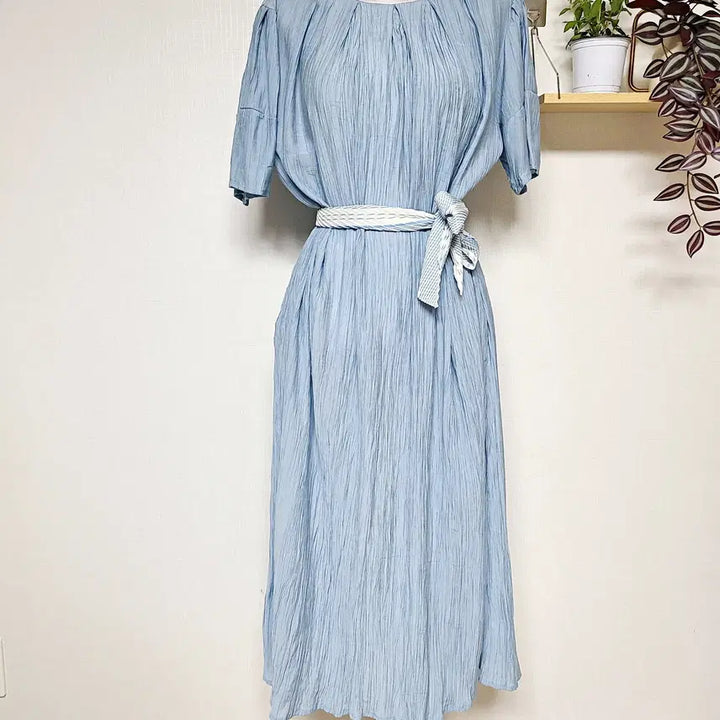 [BUNJANG] Pleated Shirring Long Dress - Sky Blue / 플리츠원피스 55~88 반팔 셔링 롱원피스 소라