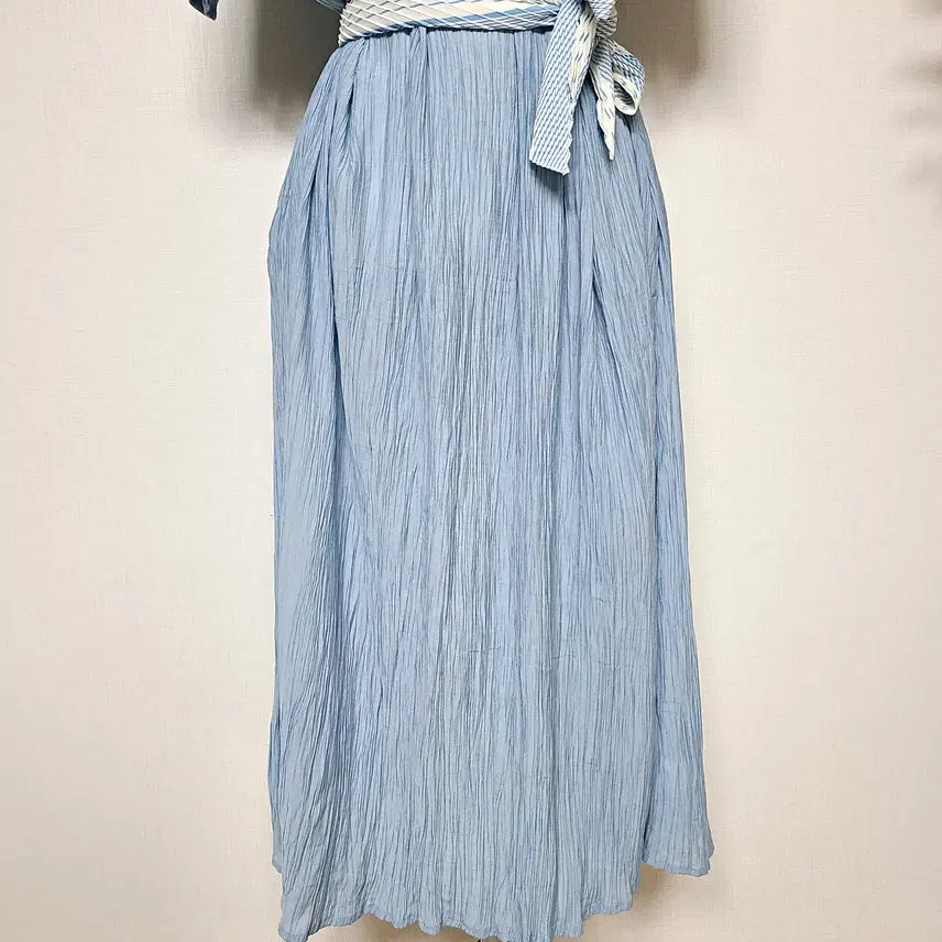 [BUNJANG] Pleated Shirring Long Dress - Sky Blue / 플리츠원피스 55~88 반팔 셔링 롱원피스 소라