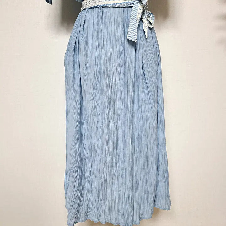 [BUNJANG] Pleated Shirring Long Dress - Sky Blue / 플리츠원피스 55~88 반팔 셔링 롱원피스 소라