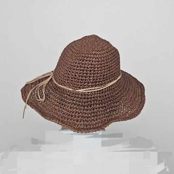 [BUNJANG] Brown Ribbon Detail Raffia Bucket Hat / 브라운 끈 장식 라피아 햇 벙거지