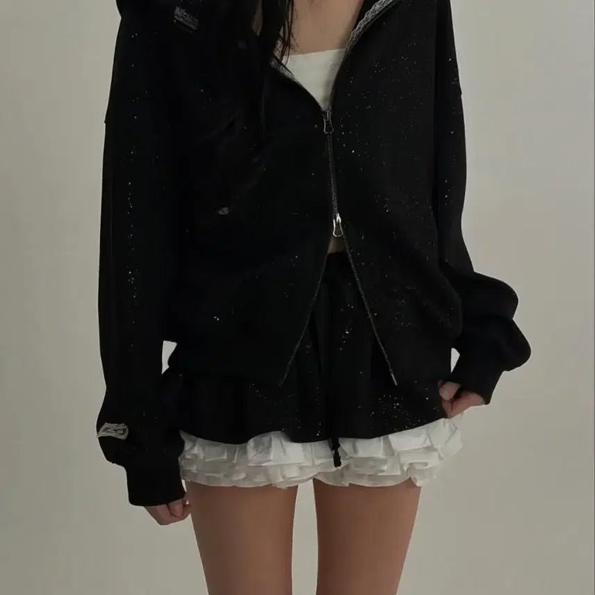 [BUNJANG] Dirtys Twinkle Hooded Zip-Up Black / 더티스 트윙클 후드집업 블랙