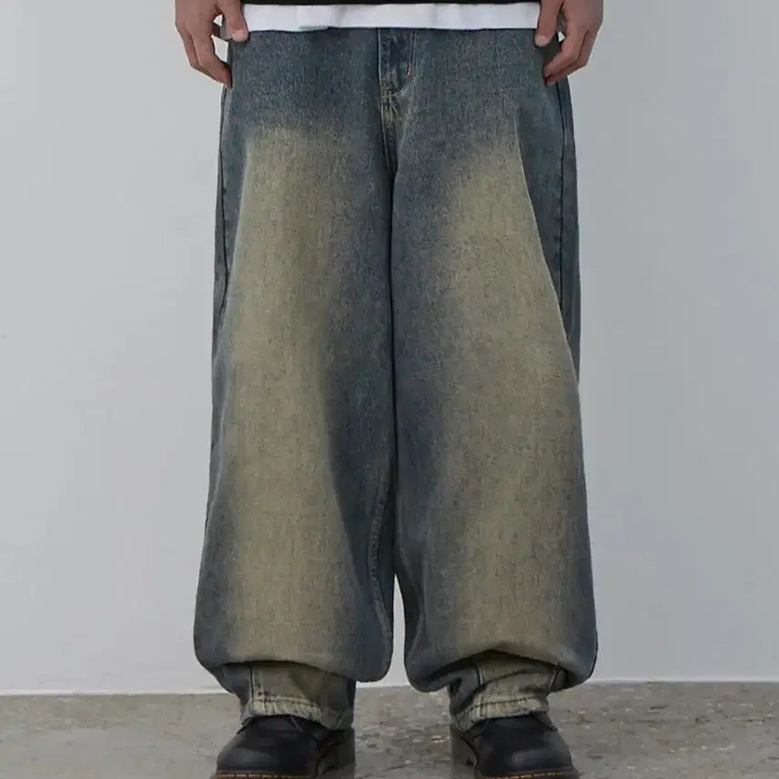 [BUNJANG] Urbanstuff Vintage Washed Long Balloon Pants (Sand Blue) L / 어반스터프 빈티지 워시드 롱 벌룬 팬츠 (샌드 블루) L