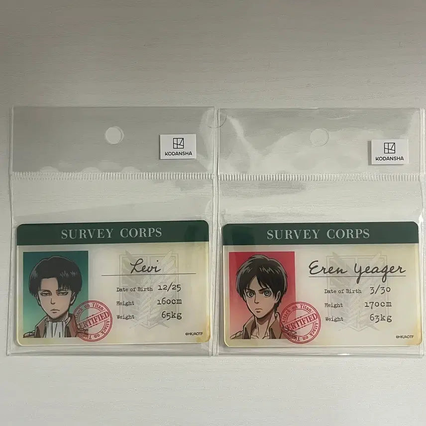 [BUNJANG] Attack on Titan Survey Corps ID Card Acrylic Set Levi &amp; Eren / 진격거 병단증 아크릴 카드 리바이 에렌 판매