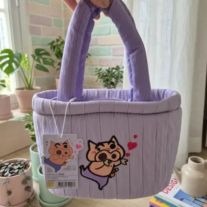 [BUNJANG] Crayon Shin-chan Quilted Tote Bag Golf Bag Padded Bag Lavender / 짱구 부리부리대마왕 퀼팅 토트백 골프백 패딩백 라벤더
