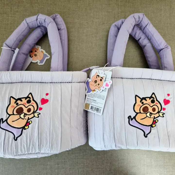 [BUNJANG] Crayon Shin-chan Quilted Tote Bag Golf Bag Padded Bag Lavender / 짱구 부리부리대마왕 퀼팅 토트백 골프백 패딩백 라벤더