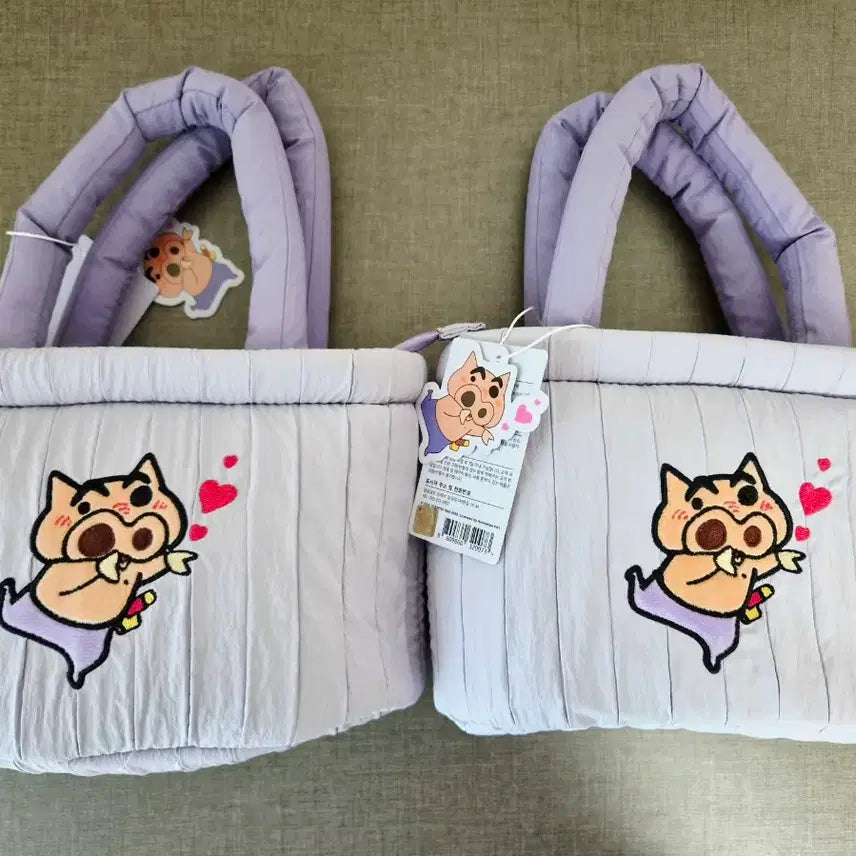 [BUNJANG] Crayon Shin-chan Quilted Tote Bag Golf Bag Padded Bag Lavender / 짱구 부리부리대마왕 퀼팅 토트백 골프백 패딩백 라벤더