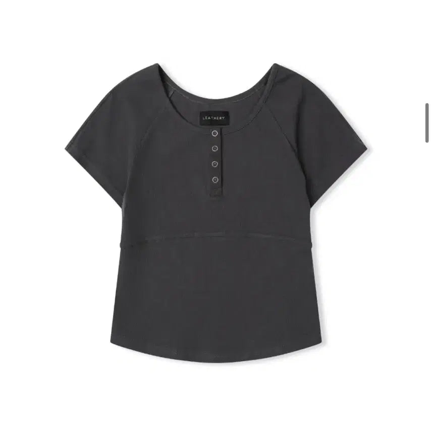 [BUNJANG] Ledery Henry Neck Short Sleeve T-Shirt (Charcoal) / 실착 한번) 레더리 헨리넥 반팔 티셔츠(차콜)