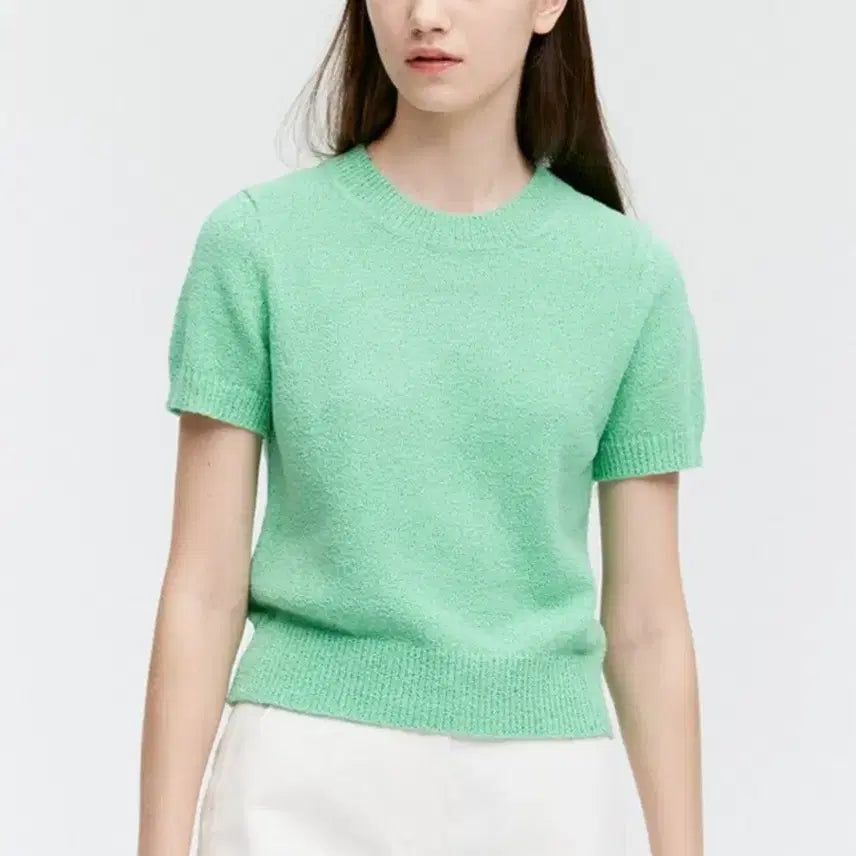 [BUNJANG] Mongdol Boucle Round Neck Crop Summer Short Sleeve Knit Mint / 몽돌 부클 라운드넥 크롭 여름 반팔 니트 민트