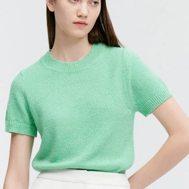 [BUNJANG] Mongdol Boucle Round Neck Crop Summer Short Sleeve Knit Mint / 몽돌 부클 라운드넥 크롭 여름 반팔 니트 민트