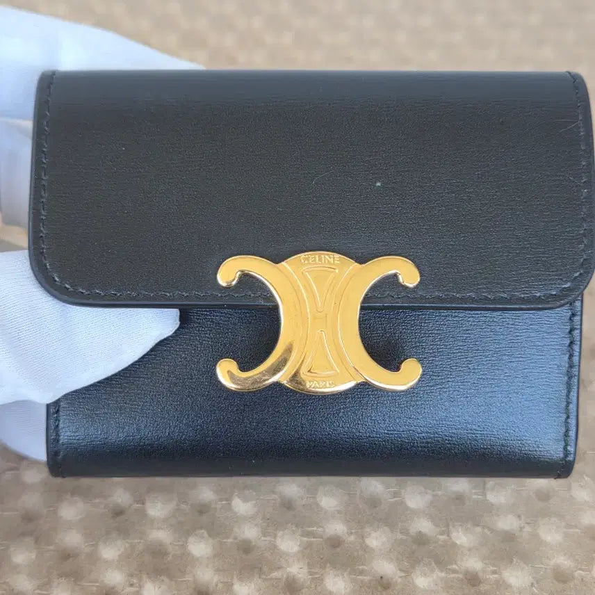 [BUNJANG] Celine Triomphe Compact Wallet with Coin Shiny Calfskin Black / CELINE[정품S급/풀구성] 셀린느 트리옹프 컴팩트 지갑 블랙