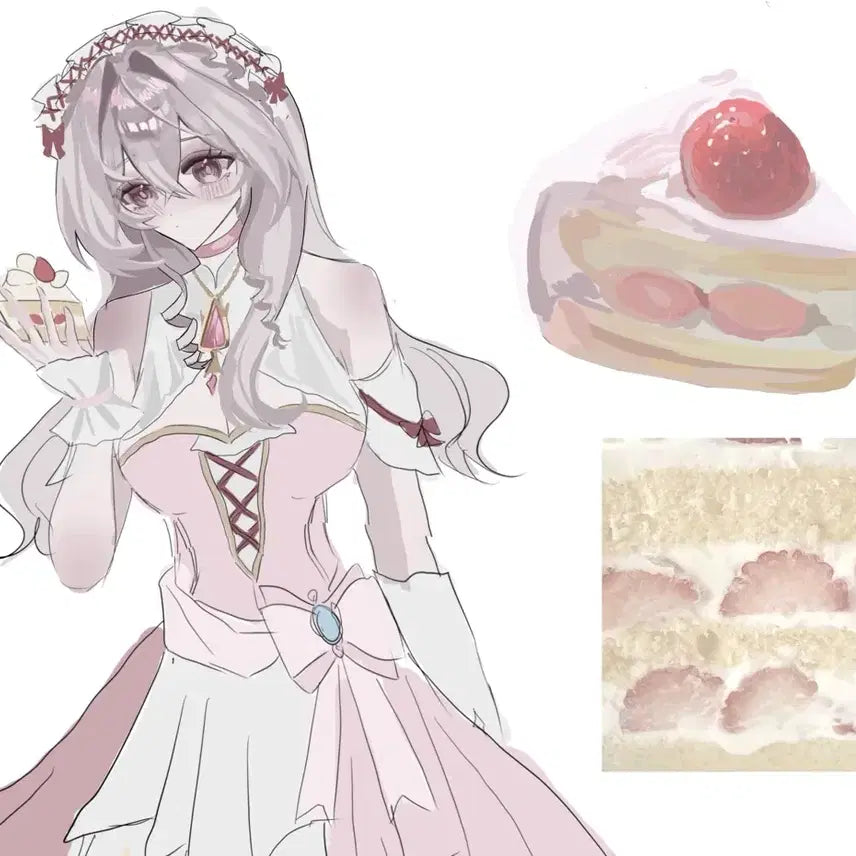[BUNJANG] Custom Digital Art Commission: Dessert Theme (Half-Body, Chibi) / 고정틀 반신 디저트 그림 커미션 딸기케이크 딸기우유 ld