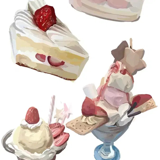 [BUNJANG] Custom Digital Art Commission: Dessert Theme (Half-Body, Chibi) / 고정틀 반신 디저트 그림 커미션 딸기케이크 딸기우유 ld