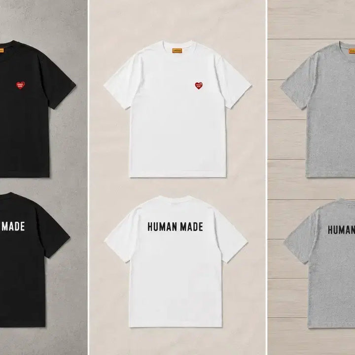 [BUNJANG] Human Made Heart Patch Short Sleeve T-Shirt Black/White/Heather Grey / 휴먼메이드 하트 패치 반팔티셔츠 블랙/화이트/헤더그레이