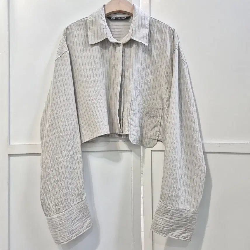[BUNJANG] Zara Striped Cropped Shirt / 자라 스트라이프 크롭 셔츠