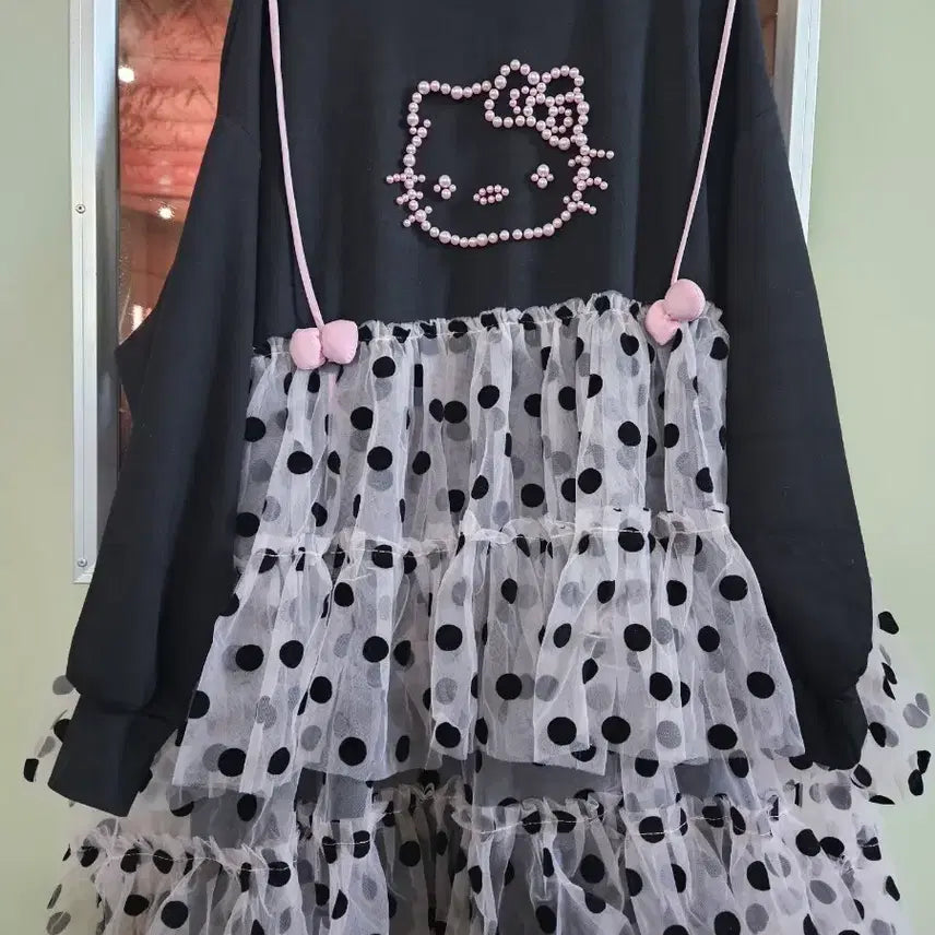[BUNJANG] Hello Kitty Dot Frill Mini Dress Black / 헬로키티 도트 캉캉 원피스 블랙