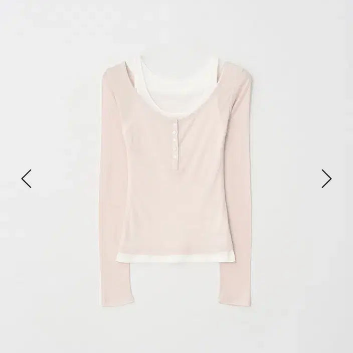 [BUNJANG] Leeds Baby Button Layered T-shirt Pink / 샵리즈 베이비 버튼 레이어드 티 Baby button layered t