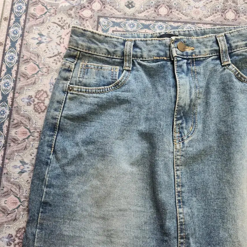 [BUNJANG] Denim Long Skirt with Front Slit / 데님 롱 스커트 앞트임 청치마