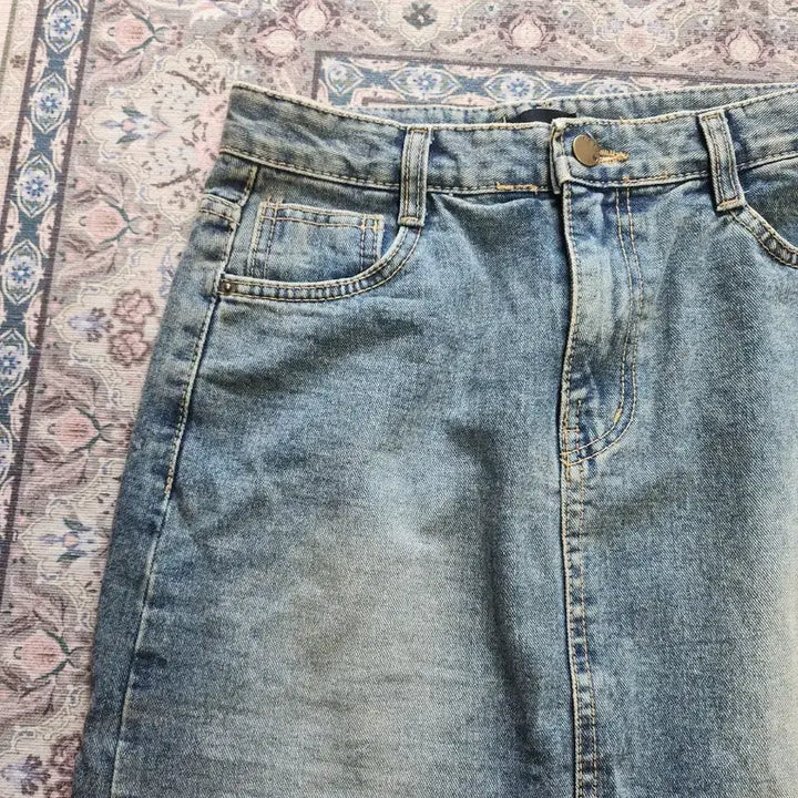 [BUNJANG] Denim Long Skirt with Front Slit / 데님 롱 스커트 앞트임 청치마