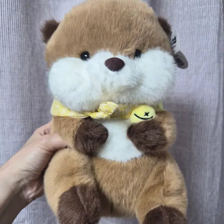[BUNJANG] Brown Otter Plush Toy with Yellow Scarf (Medium Size) / 갈색 수달 인형 노란 스카프 중형인형