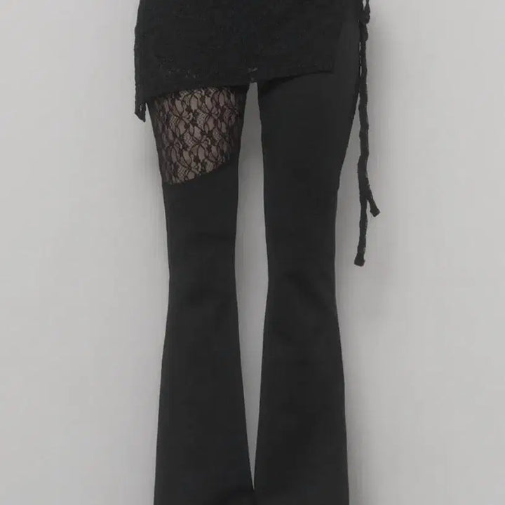 [BUNJANG] Et O Sume Lace Wrap Flare Black Pants / 에트오소메 레이스 랩 부츠컷 블랙 팬츠
