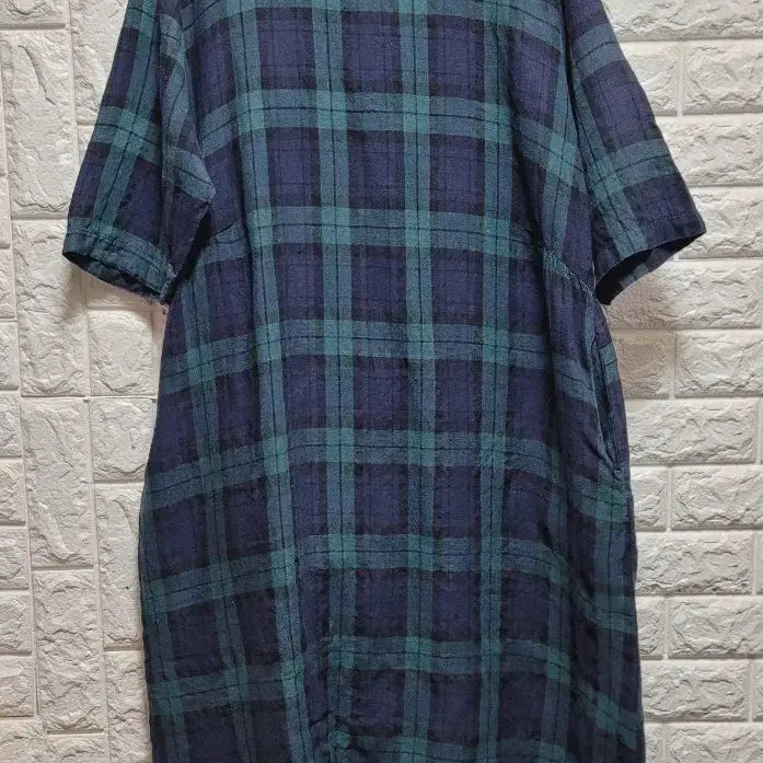 [BUNJANG] Linen Check Short Sleeve Long Dress / 린넨 체크무늬 반팔 롱 원피스