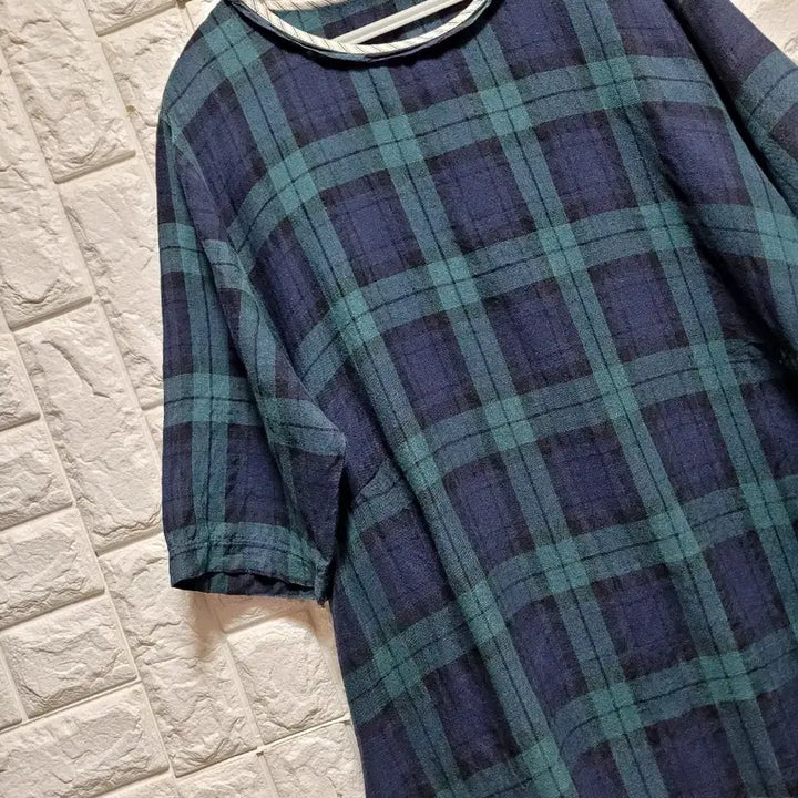 [BUNJANG] Linen Check Short Sleeve Long Dress / 린넨 체크무늬 반팔 롱 원피스