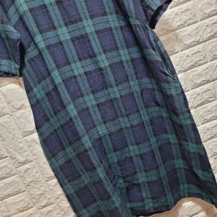 [BUNJANG] Linen Check Short Sleeve Long Dress / 린넨 체크무늬 반팔 롱 원피스