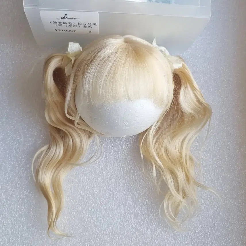 [BUNJANG] Awen SD Long Braided Mohair Wig Gold 3-part / 아웬 SD 롱 양갈래 모헤어 가발 금색 3부