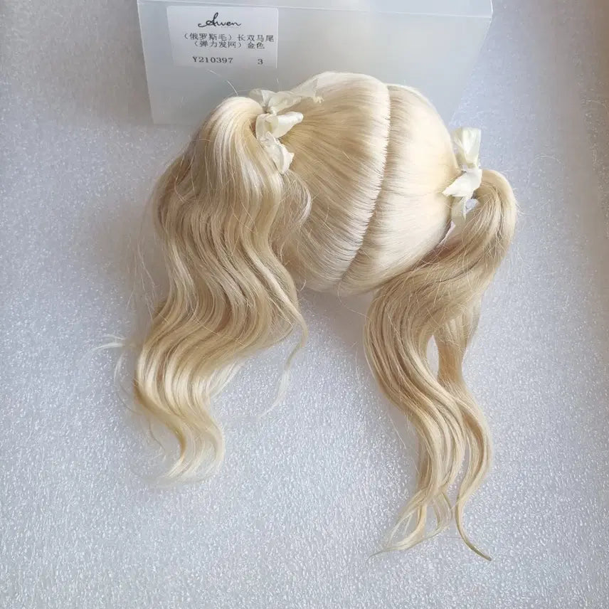 [BUNJANG] Awen SD Long Braided Mohair Wig Gold 3-part / 아웬 SD 롱 양갈래 모헤어 가발 금색 3부