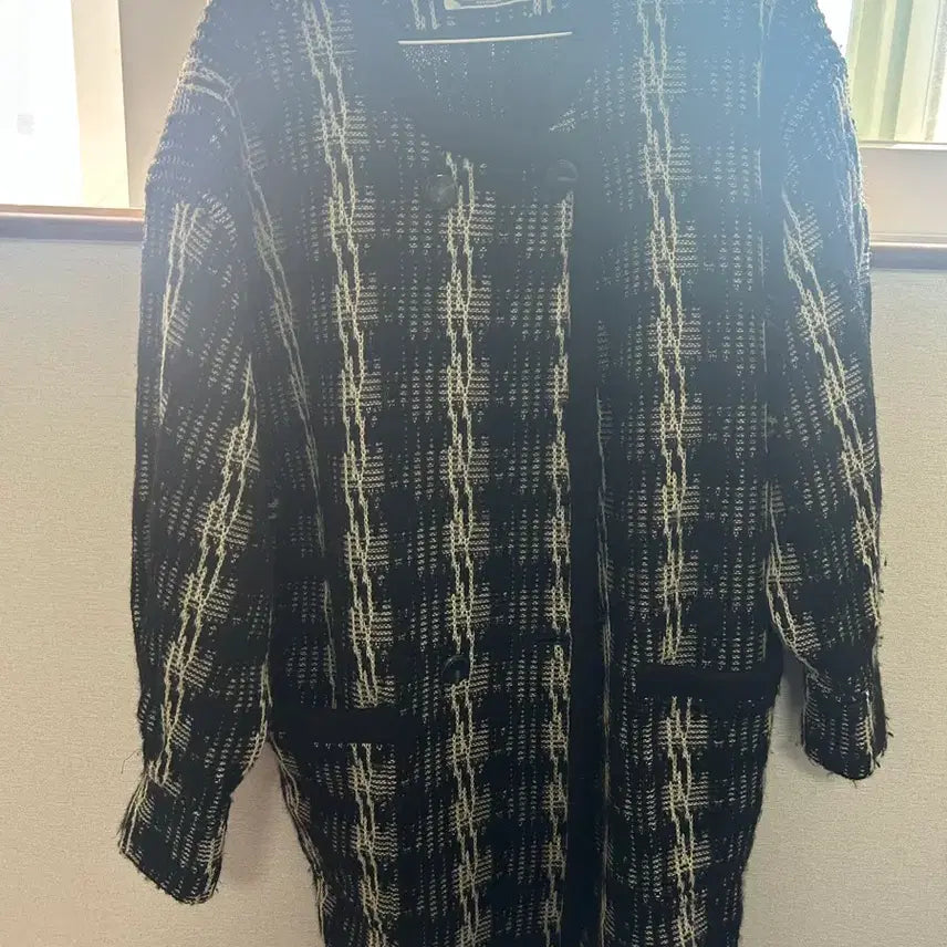 [BUNJANG] Monotone Check Pattern Cardigan Coat / 체크패턴 가디건 코트