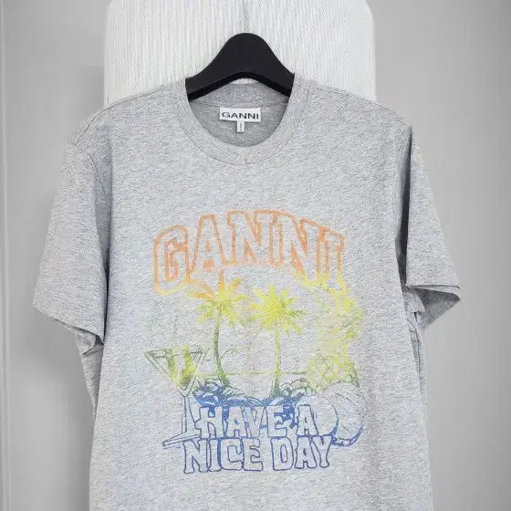 [BUNJANG] GANNI Graphic Oversized T-Shirt (Melange Grey) / GANNI 그래픽 티셔츠 회색 66~77