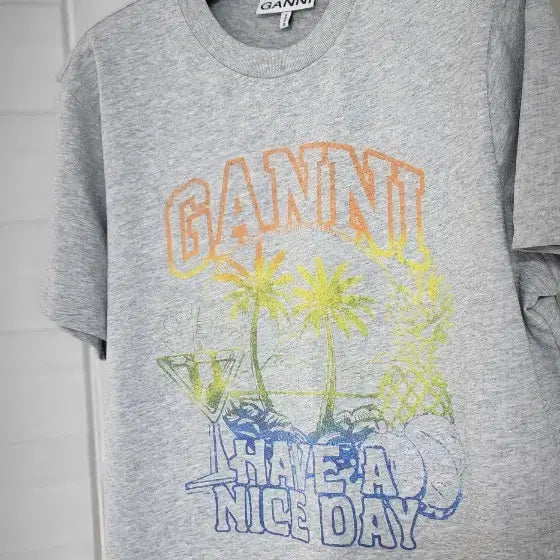 [BUNJANG] GANNI Graphic Oversized T-Shirt (Melange Grey) / GANNI 그래픽 티셔츠 회색 66~77