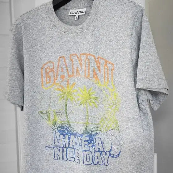 [BUNJANG] GANNI Graphic Oversized T-Shirt (Melange Grey) / GANNI 그래픽 티셔츠 회색 66~77