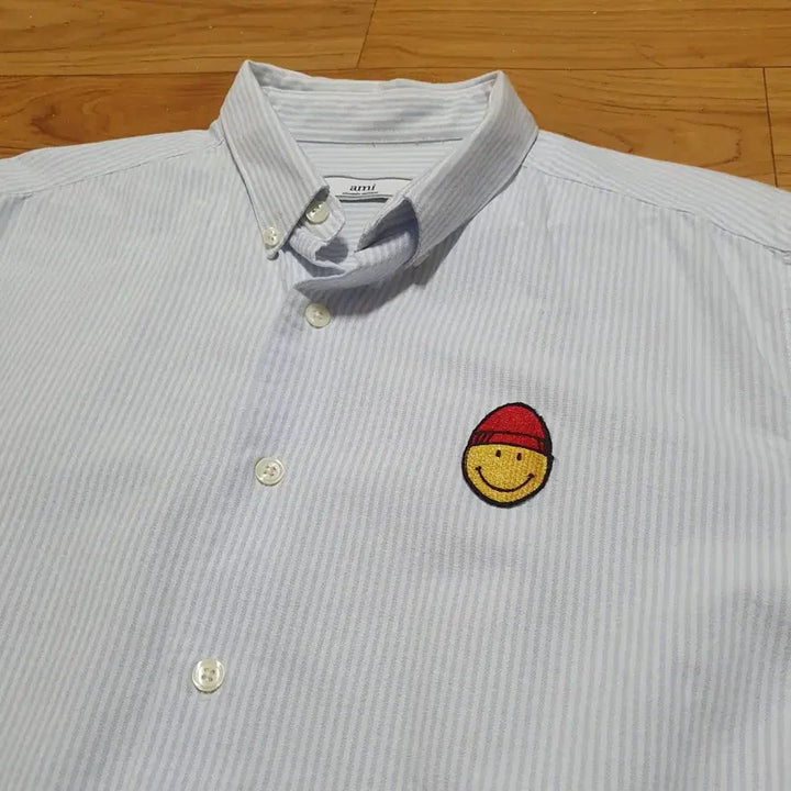 [BUNJANG] AMI Smiley Oxford Stripe Shirt Sky Blue Size 42 / 아미 스마일리 옥스퍼드 스트라이프 셔츠 하늘색 42 상태최상 구제