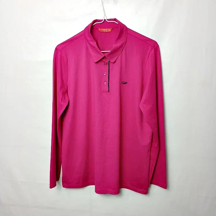 [BUNJANG] Crocodile Lady Colorblock Applique Polo T-Shirt / 크로커다일레이디 배색 와펜 카라 반오픈 티셔츠 100