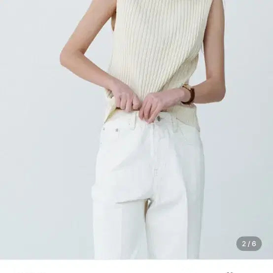 [BUNJANG] Le17 Ribbed Mock Neck Sleeveless Top - Ivory / Le17 RIBBED MOCK NECK SLEEVELES