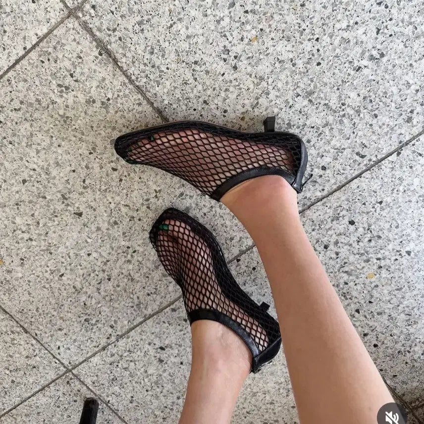 [BUNJANG] Lambskin Mesh Kitten Heel Mules (New) / 양가죽 메쉬 미들힐 키튼힐(새상품)