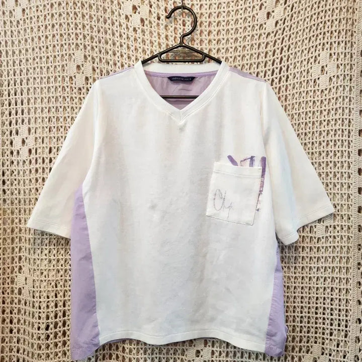 [BUNJANG] Chatelaine Lavender Color Block Short Sleeve T-Shirt / 샤트렌 라벤더배색 티셔츠  95~100가능