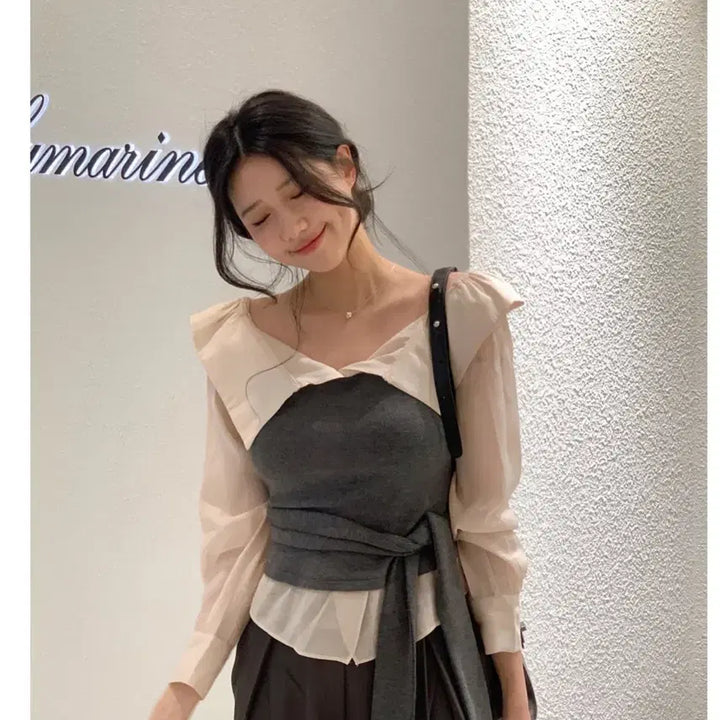 [BUNJANG] AidinAble Layered Wrap Blouse / 에이딘에이블 레이어드 랩 블라우스 하객룩 오프숄더