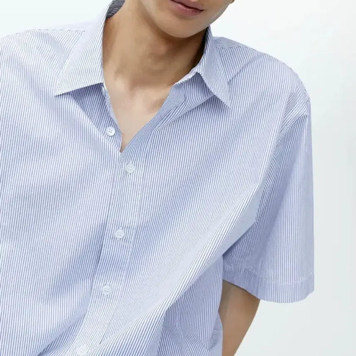 [BUNJANG] Arket Oversized Blue Stripe Short Sleeve Shirt Size 48 / 아르켓 오버핏 블루 스트라이프 반팔 셔츠 48사이즈