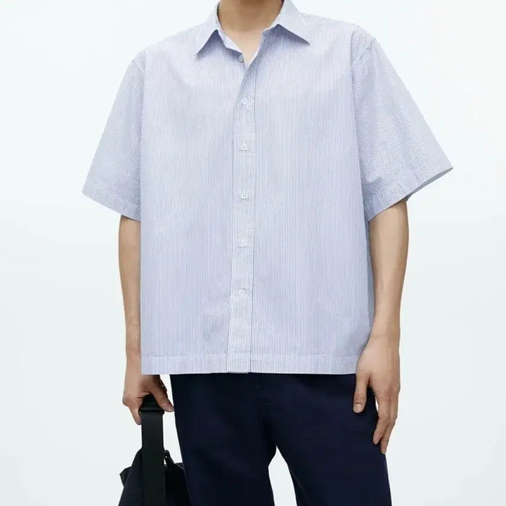 [BUNJANG] Arket Oversized Blue Stripe Short Sleeve Shirt Size 48 / 아르켓 오버핏 블루 스트라이프 반팔 셔츠 48사이즈