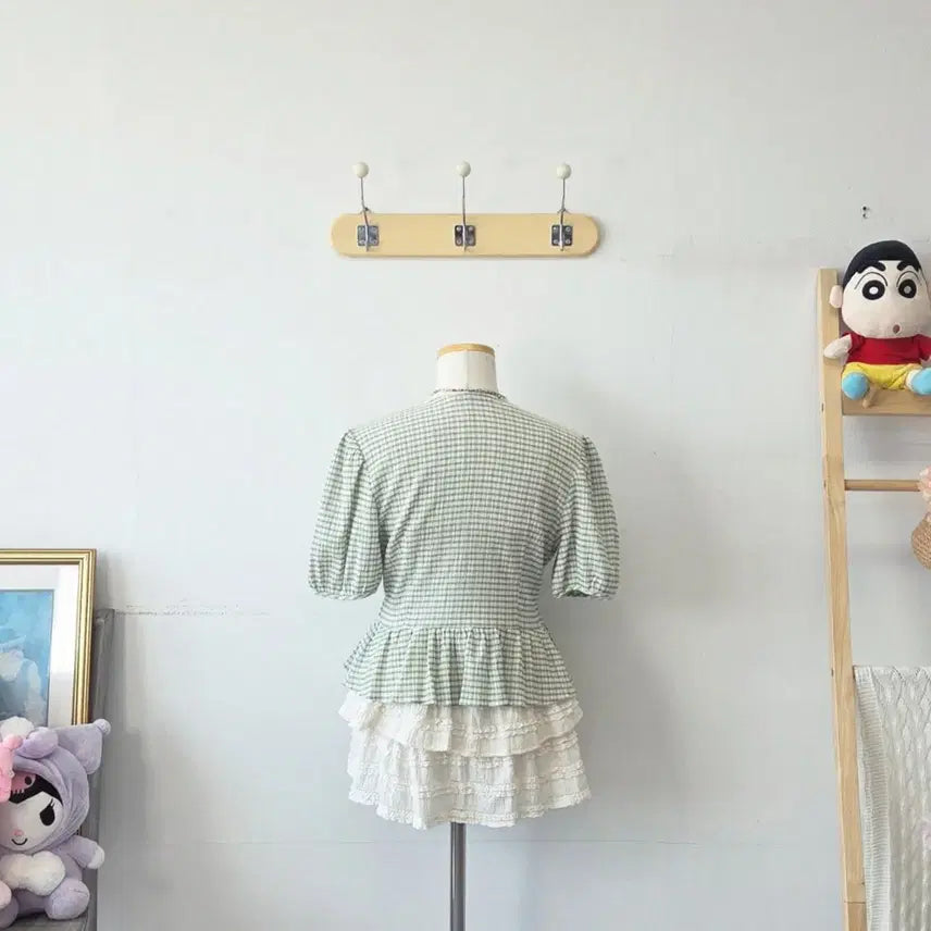 [BUNJANG] MIXXO Green Pleated Blouse / 빈티지 만원샵 MIXXO 그린 러블리 블라우스